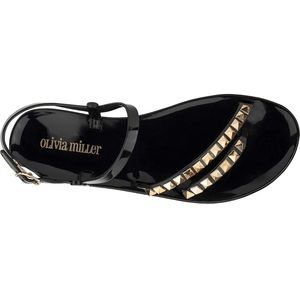 Olivia Miller Tramore Jelly Sandals size 8. Black with gold studs. NIB